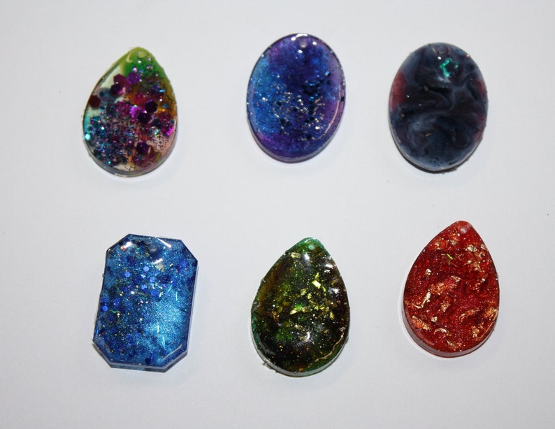 Set of 6 UV resin pendants for jewelry making blue green red
