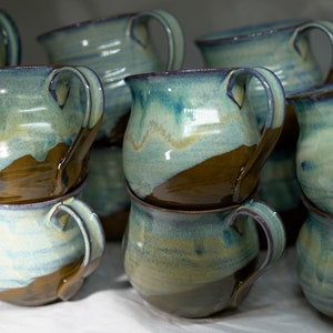 Cup / mug ceramic handmade handmade various glazes blue red green brown effect glazes, coffee mug, coffee pot, tea pot image 9