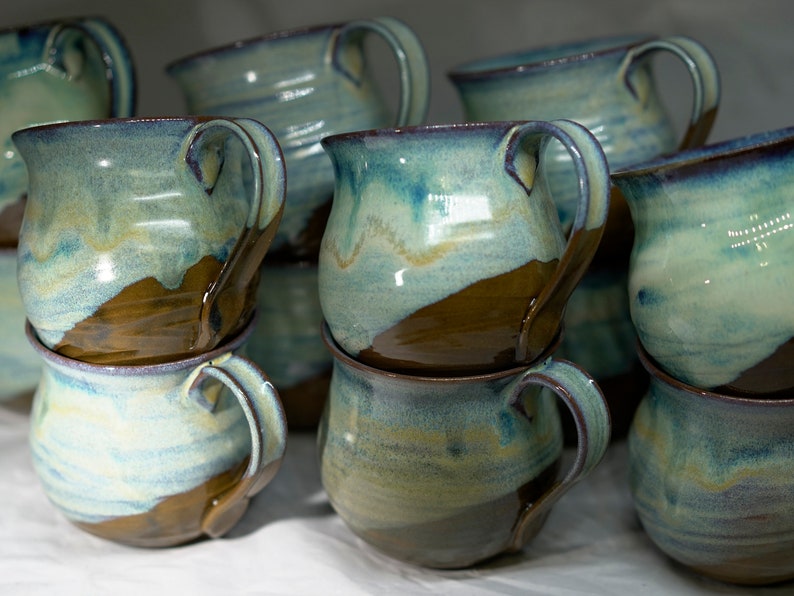 Cup / mug ceramic handmade handmade various glazes blue red green brown effect glazes, coffee mug, coffee pot, tea pot image 9