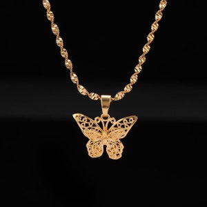 Butterfly Statement Necklaces Pendants Woman Chokers Collar Water Wave Chain Bib 24K Yellow Gold Filled Chunky Jewelry image 5