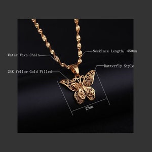 Butterfly Statement Necklaces Pendants Woman Chokers Collar Water Wave Chain Bib 24K Yellow Gold Filled Chunky Jewelry image 6