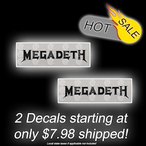 Megadeth Logo (2) Vinyl Decals - Free upgraded shipping and REAL USPS tracking included in price - Best value on Etsy