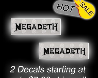Megadeth Logo (2) Vinyl Decals - Free upgraded shipping and REAL USPS tracking included in price - Best value on Etsy