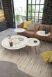 White/Walnut Large Coffee Table with Set of Small Side Tables / Wooden Round Coffee Table Set with Laser Engraving and With Nest Tables 