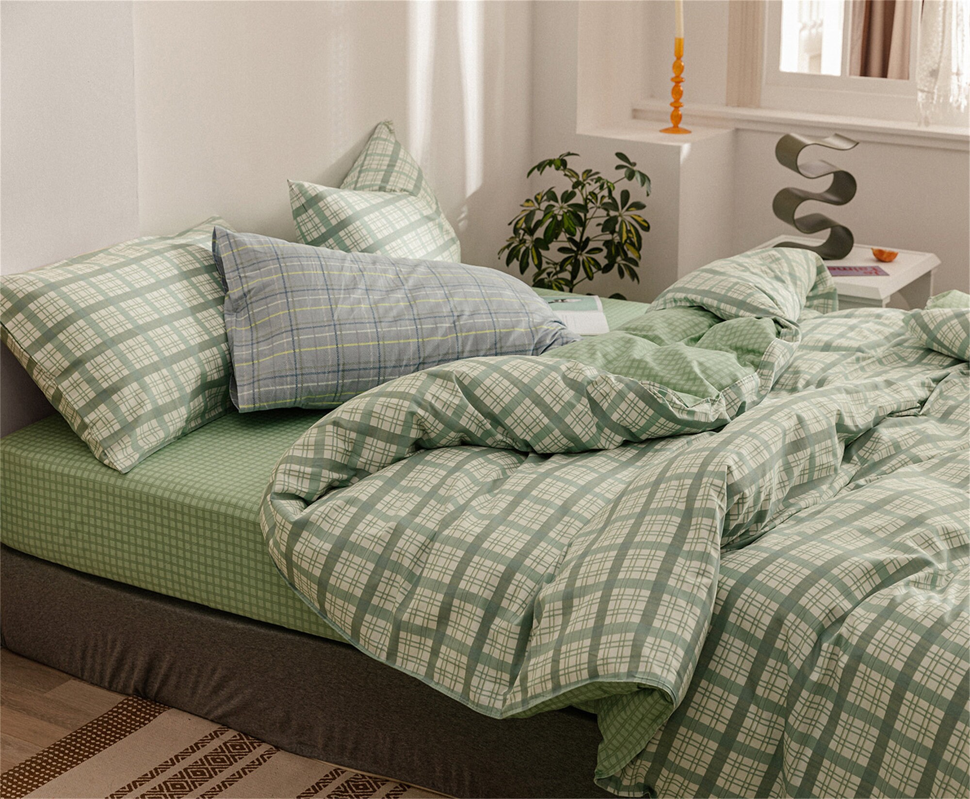 Fresh Green Checkered Duvet Cover. US Size Cotton Bedding. Etsy UK