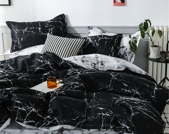 Decorative 3 Piece Duvet Cover with 2 Pillow Shams Marble Bedding Set Granite Surface with Stormy Natural Mineral Stone Pattern Comforter Cover Full Size for Kids Teens Adult Women Black White Decorative 3 Piece Duvet Cover with 2 Pillow Shams Marble Bedding Set Granite Surface with Stormy Natural Mineral Stone Pattern Comforter Cover Full Size for Kids Teens Adult Women Black White