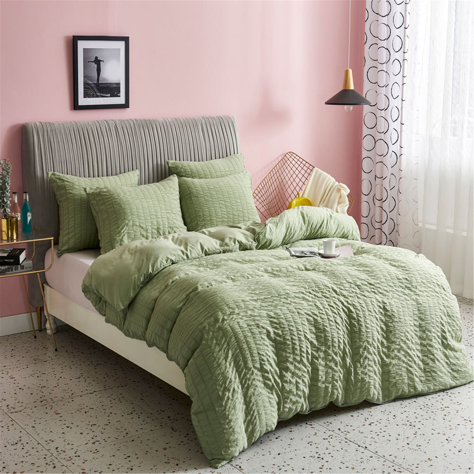 Light green pure color bed set. Imitation yarn bed Etsy