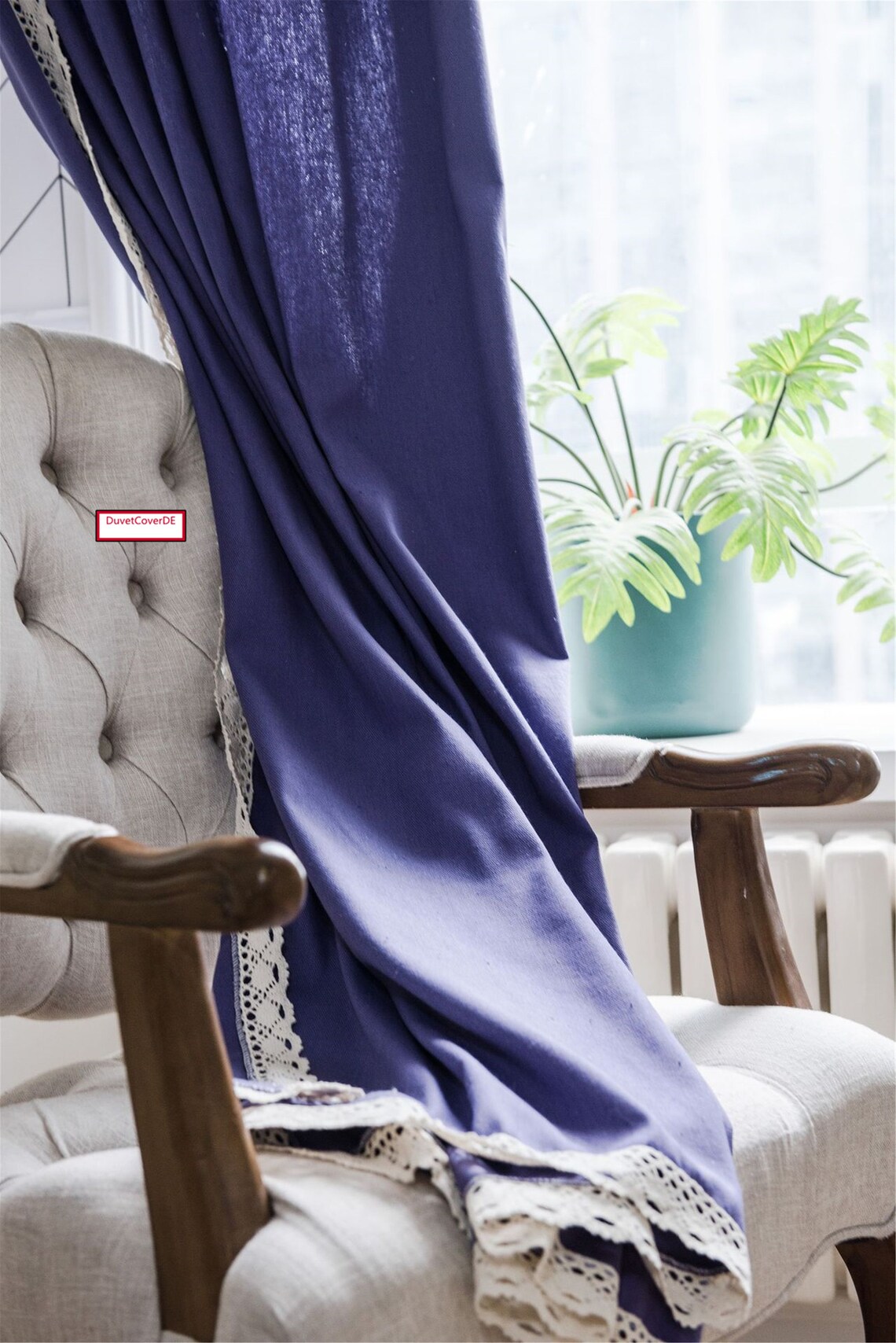 Purple lace curtains. Cotton linen semidark curtains. A piece Etsy