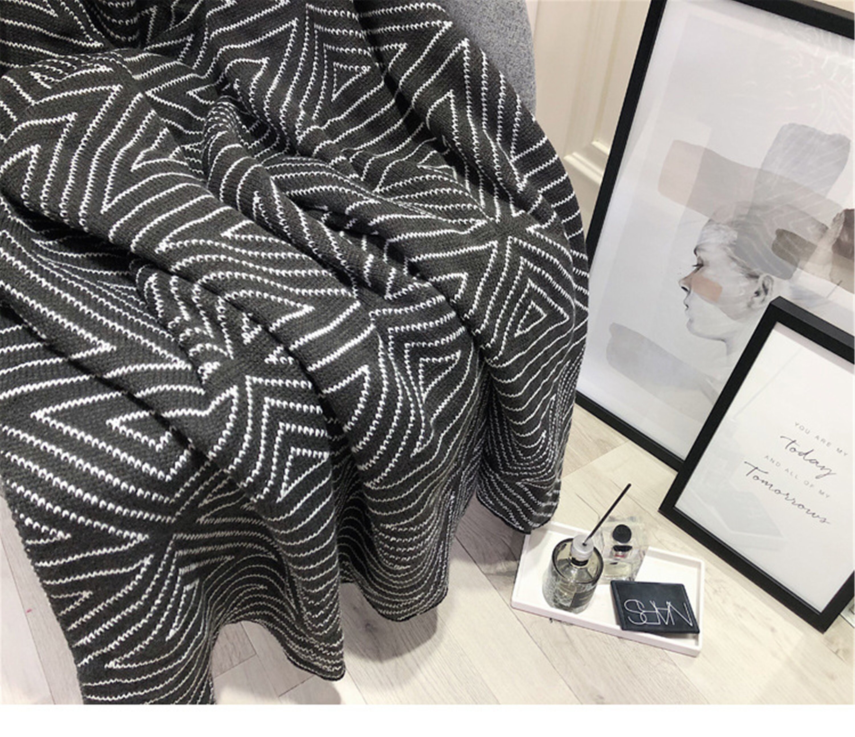 Black and White Geometric Knitted Blanket.doublesided Etsy UK