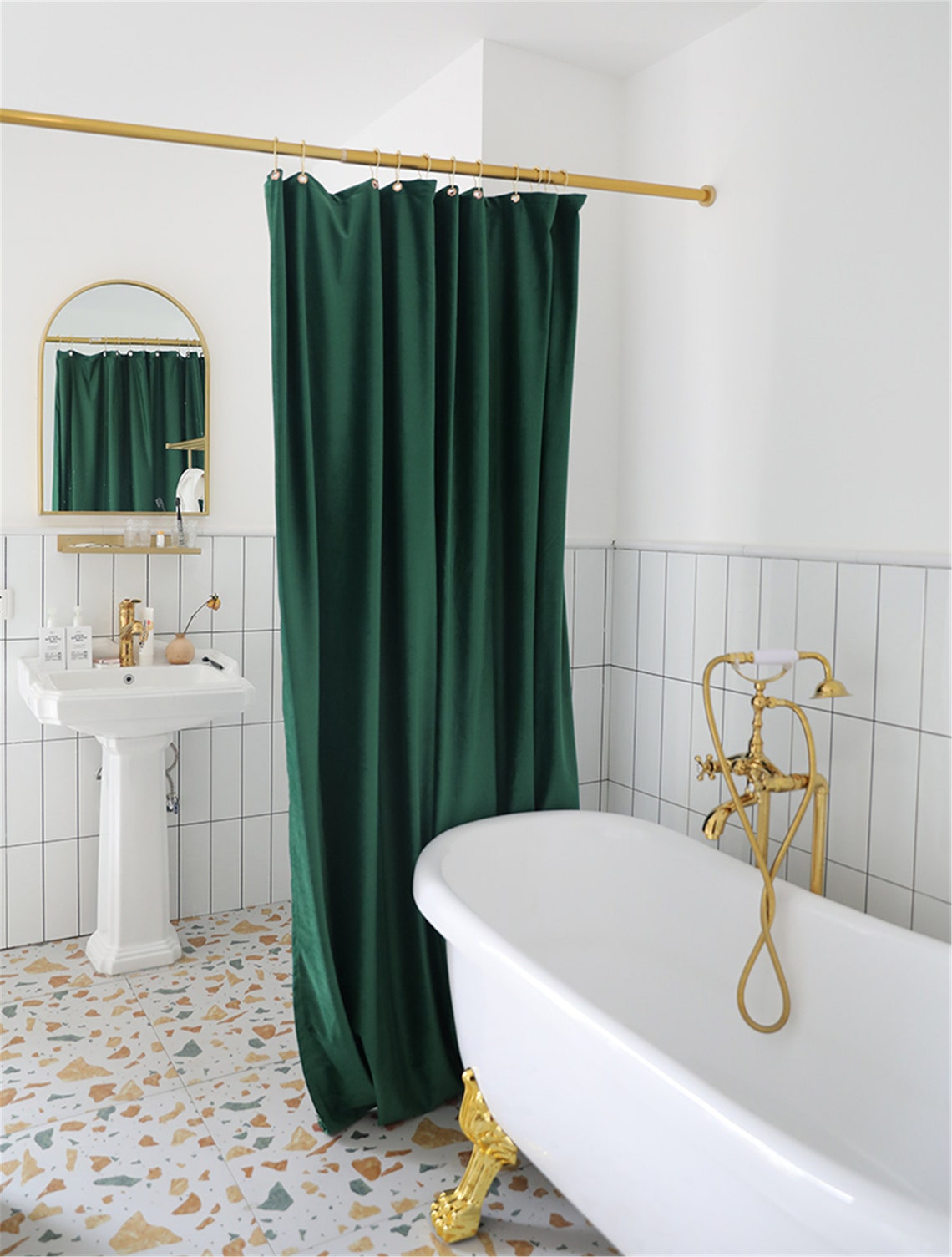 Green Velvet Shower Curtain. Velvet Shower Curtain. Waterproof Etsy