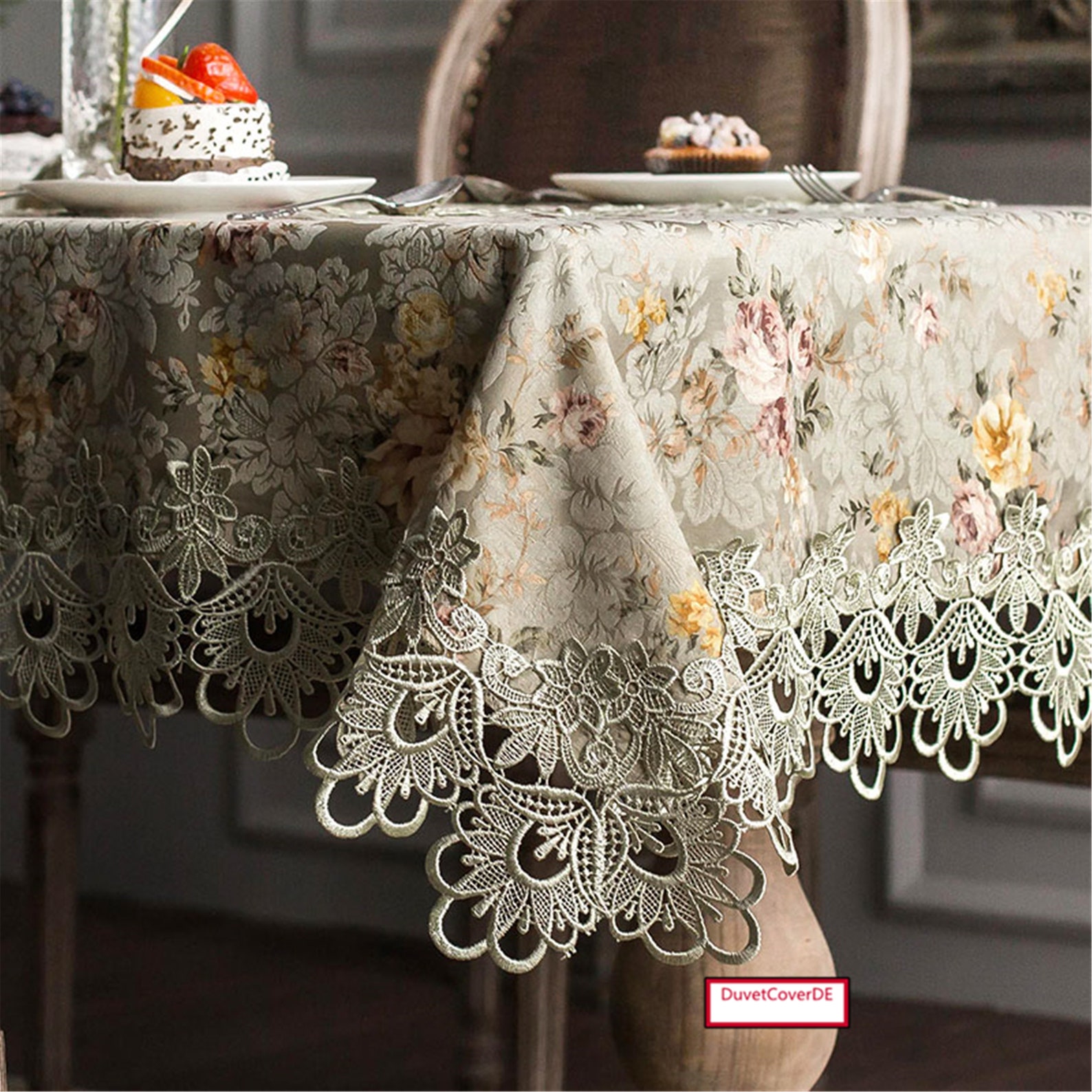 Vintage Green Lace Tablecloth. Pastoral Style Tablecloth. Food Etsy UK