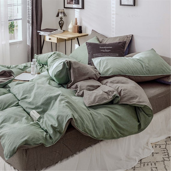 Soft Dark Green-grey Bed Linen Sets 