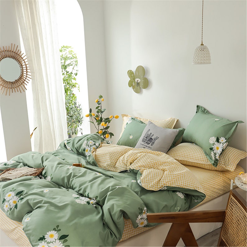 Greenyellow Bed Linen.summer Flowers Duvet Etsy