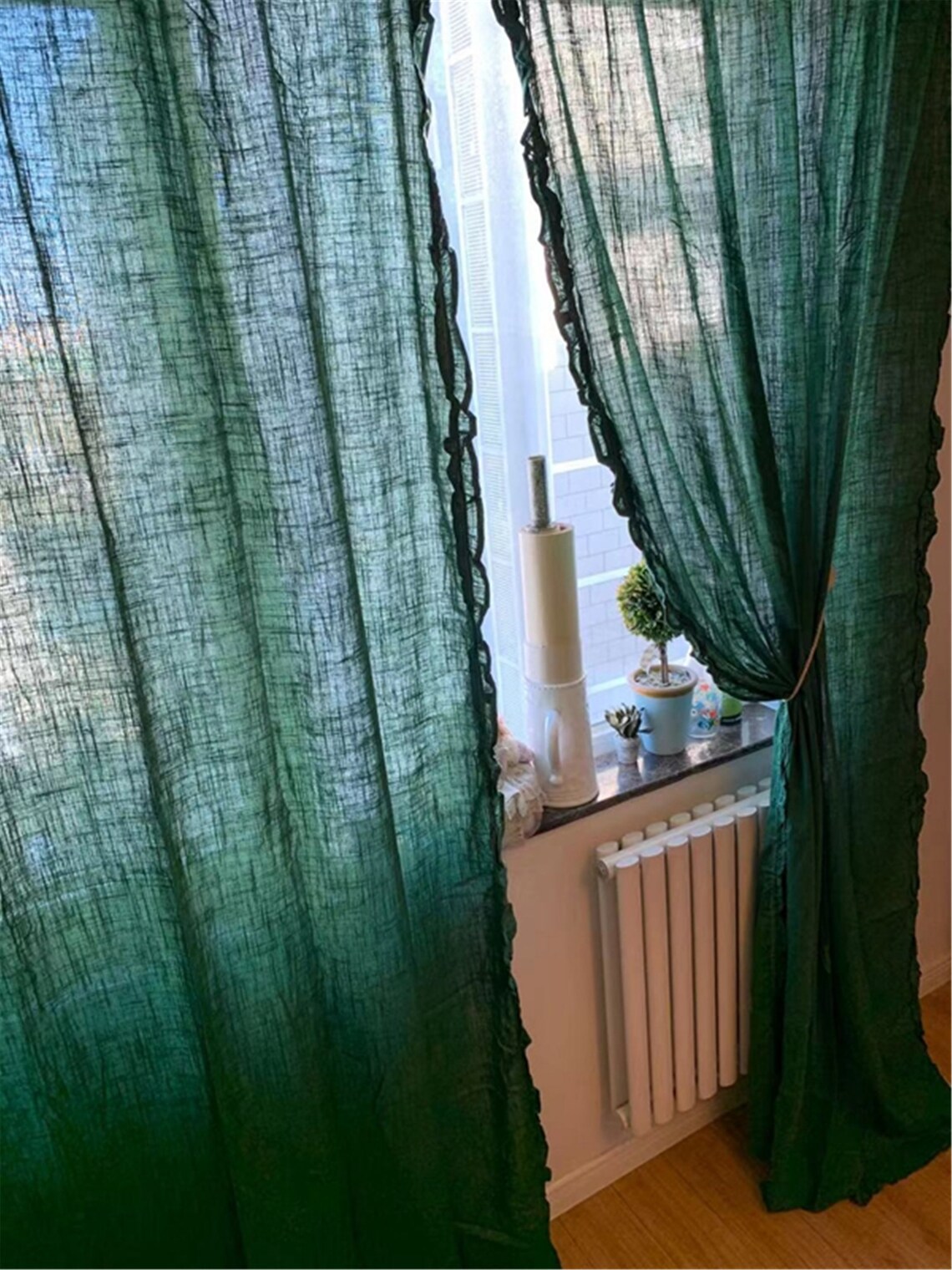 Grüne Vorhang.Rustikale retro Leinen solide Farbe | Etsy