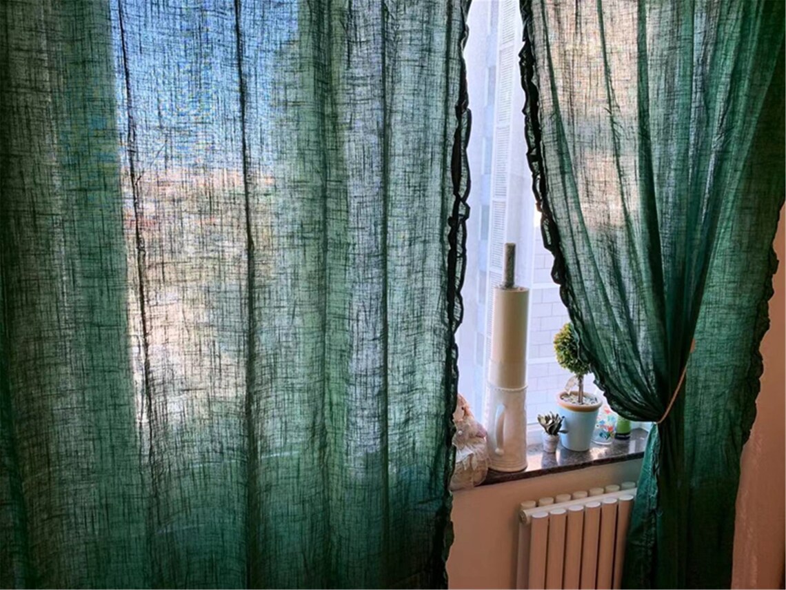 Grüne Vorhang.Rustikale retro Leinen solide Farbe | Etsy