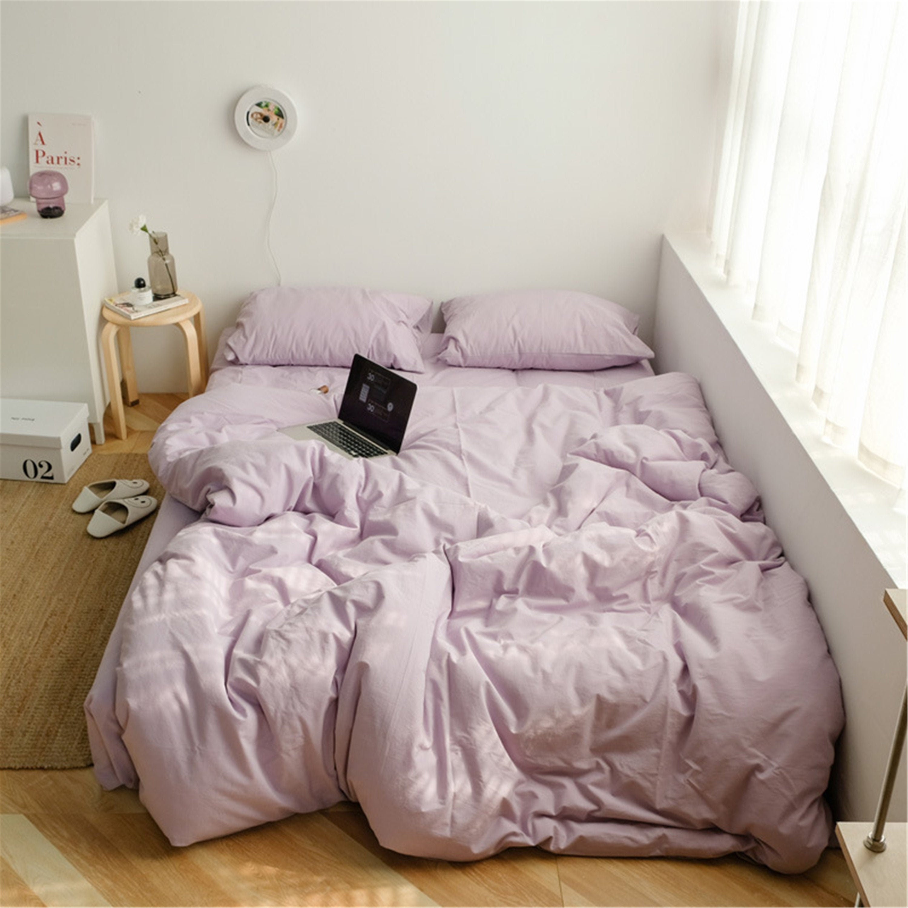 Summer Light Purple Cotton Washed Bed 