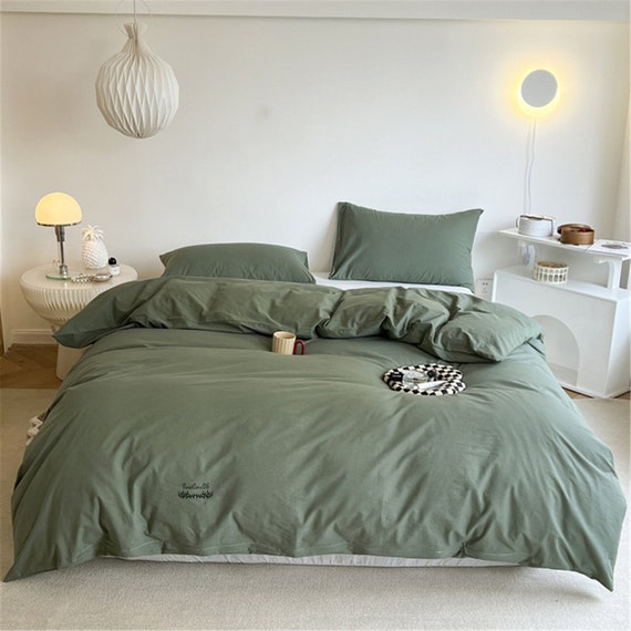 Dark Green Dorm Cotton Bed Linen Sets 