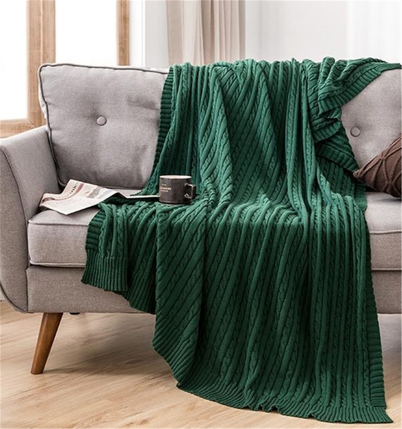 100% cotton dark green knitting blanket. Sofa ceiling. Thin | Etsy