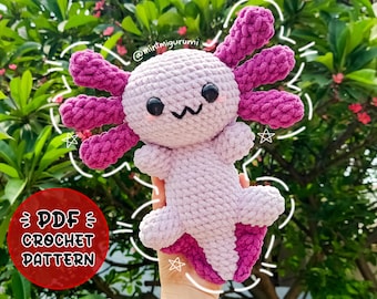 PDF CROCHET PATTERN - Ashley the Axolotl Amigurumi + Printable Version