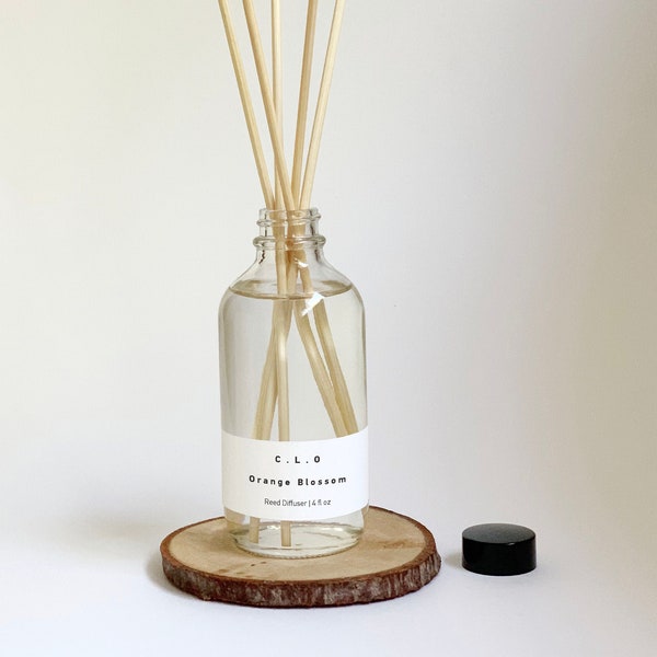 Orange Blossom Reed Diffuser | Handmade | Scented Diffuser Gift | Vegan Friendly | Minimalist Style | 4 fl oz | 8 fl oz