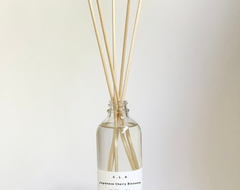 Japanese Cherry Blossom Reed Diffuser | Handmade | Scented Diffuser Gift | Vegan Friendly | Minimalist Style | 4 fl oz