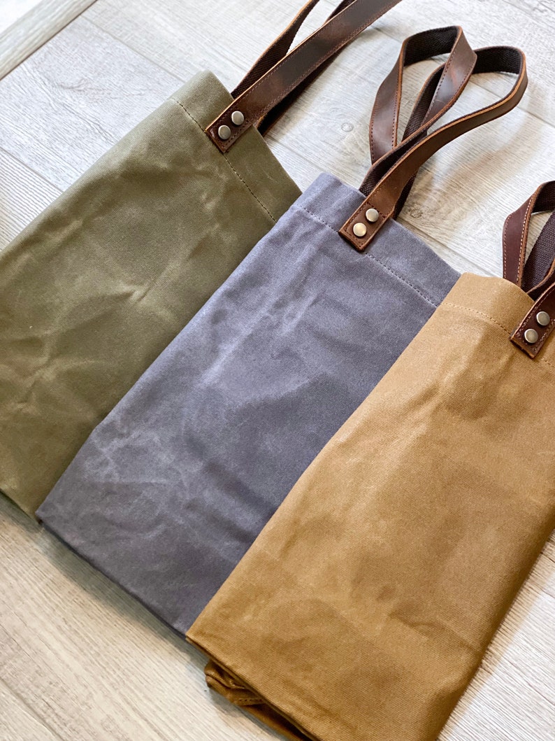 Large Waxed Canvas Tote Bag Eco Friendly Reusable Shopping Bag Heavy Duty Vintage Rustic Heritage Hand Bag Minimalist image 7