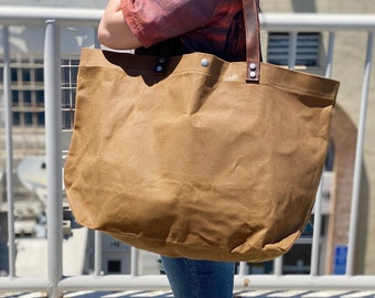 Large Waxed Canvas Tote Bag | Eco Friendly Reusable Shopping Bag | Heavy Duty | Vintage Rustic Heritage Hand Bag | Minimalist