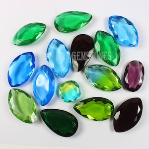 Synthetic Glass Gemstone Cabochon Lot Faceted Glass Gemstone, Wholesale Gemstone Lot, Mixed Shape and Size Gemstone Faceted Jewellery Making