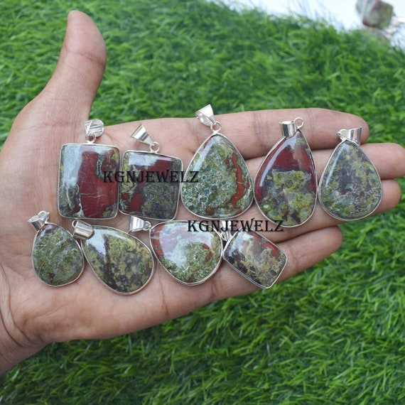 Dragon Blood Stone Pendants, 925 Silver Plated, Jewelry Making Lot