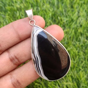 Natural Banded Agate Gemstone Pendant, Designer Pendant, Necklace Pendant, Smooth Necklace, Handmade Pendant, Jewelry Anniversary Gift