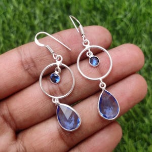 Blue Sapphire Earring Sapphire Silver Plated Gemstone Handmade Earring Sapphire Dangle Earrings Stone Earrings Sapphire Earrings Gift