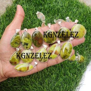 Handmade Green Opal Cabochon Pendant: 925 Silver Plated Necklace