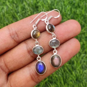 Natural Labradorite Gemstone Boho Earrings Dangle Earrings Silver Plated Earrings Statement Earrings Handmade Earrings, Anniversary Gift
