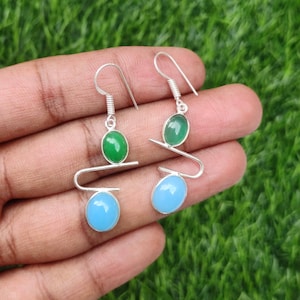Natural Green Onyx Cabochon Earrings, Pair Earrings, Silver Plated Earrings, Designer Earrings, Crystal Earrings, Onyx Earrings Jewelry