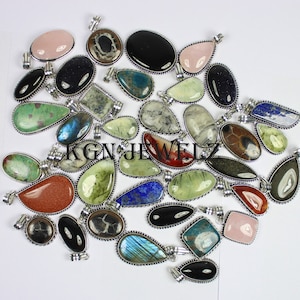 100% Natural Mixed Gemstone Pendant Lot, Multi Color Pendant, Silver Pelted Pendant, Crystal Jewelry Lot, Mix Shape and Size Pendant Jewelry