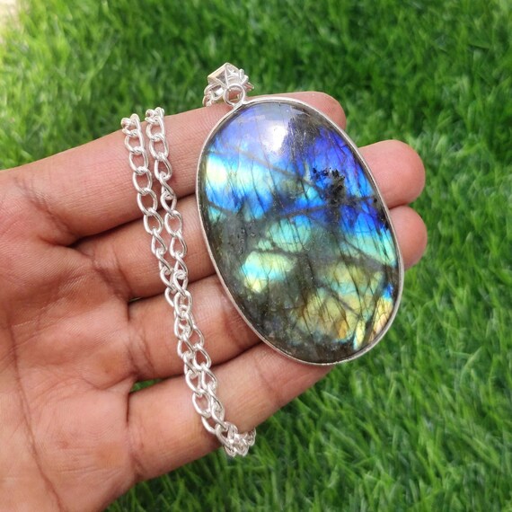 Ciondolo Vintage Con Pietra Preziosa Labradorite Blu - Foto 10