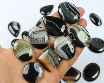 Loose Gemstone F-752 41x21x6 mm Banded Agate Cabochon Black Banded Agate Gemstone For Jewelry Oval Shape 46.60 CT