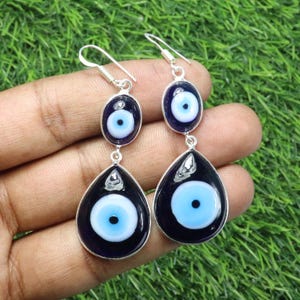 Handmade Evil Eye Earrings: Silver Plated Blue Glass Jewelry