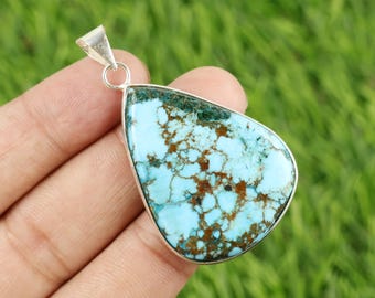 Vintage Turquoise Gemstone Pendant: Handmade Silver Plated Jewelry