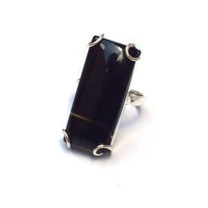 Handmade Banded Agate Statement Ring: Silver Plated Brass