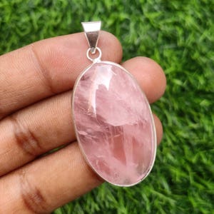 Natural Pink Rose Quartz Gemstone Pendant, Silver Plated Pendant, Quartz Pendant Jewelry Rose Quartz Pendant Handmade Pendant Birthday Gift
