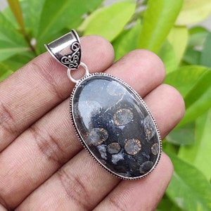Natural  Black Fossil Coral Cabochon Pendant, Silver Plated Pendant ,Wholesale Pendant, Handmade Pendant, Fossil Pendant, Birthday Gift
