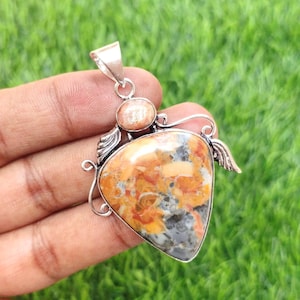 Natural Maligano Jasper Gemstone Pendant, Designer Pendant, Pear Shape Pendant Silver Plated Pendant, Women Pendant, Gifts for Wife