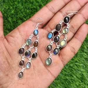 Designer Blue Flash Labradorite Earring ,Silver Earring ,Labradorite Gemstone Earring, Boho Earring ,Silver Plated  Earring Christmas Gifts