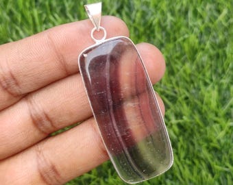 Handmade Fluorite Gemstone Pendant: 925 Silver Plated Bezel
