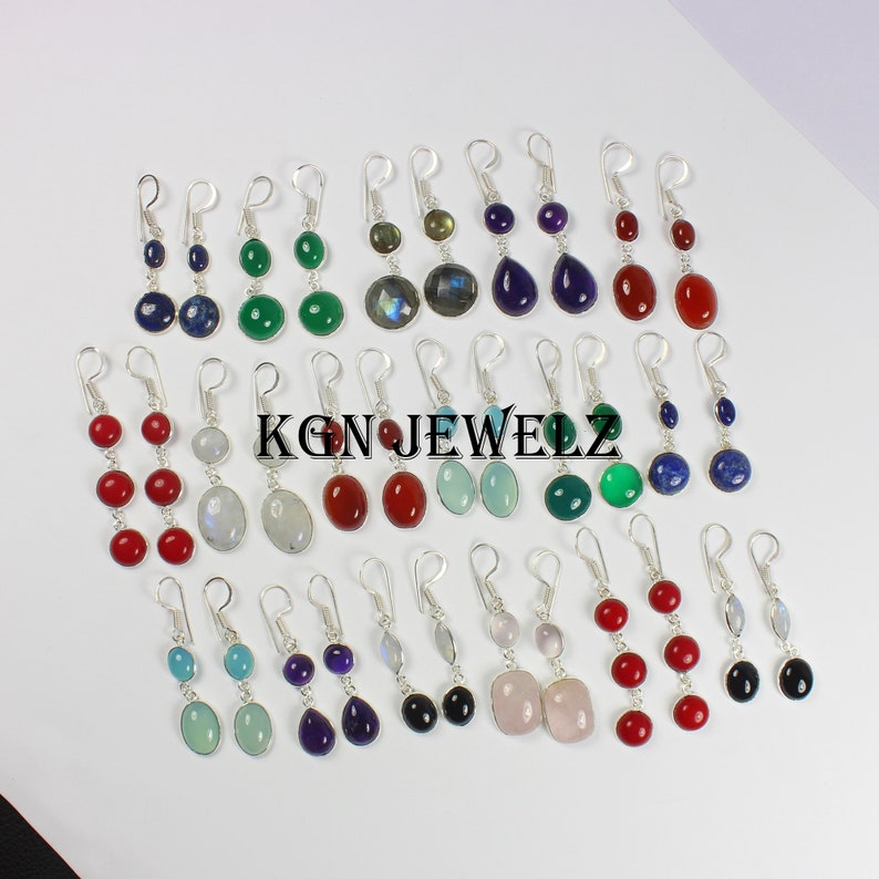 Gemstone Earrings Silver Plated Jewelry Mixed Gemstone Earrings Wholesale Lot Earrings Lot Silver Plated Earrings Pair