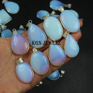 Top Quality Opalite Necklace Pendant, Handmade Jewelry Pendant, 925 Silver Plated  Pendant Lot, Bezel Pendant Mix Shape Fire Opal  Pendant