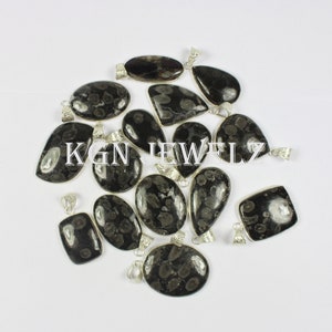 Black Fossil Coral Gemstone Pendant ,Silver Plated Pendant, Bezel Pendant Handmade Pendant, Wholesale Pendant Necklace Pendant Jewelry, Gift