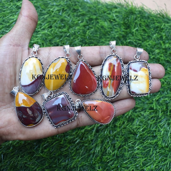 Handmade Mookaite Jasper Pendants: 925 Silver Plated Vintage Lot