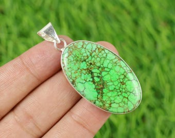 Vintage Turquoise Gemstone Pendant: Handmade Silver Plated Jewelry